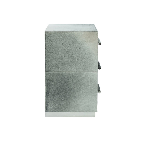 Bernhardt Bernhardt Parkin Nightstand In Gray Hair-On-Hide With Saddle Stitching, White Felt Drawers, Steel Base 369031