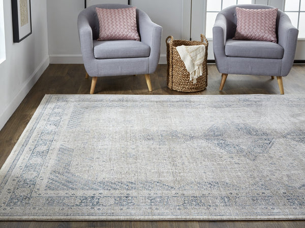 Feizy Rugs Marquette Medallion Rug – Elegant Power-loomed Design, Stain-resistant, Easy Care For High Traffic Areas Taupe,Gray,Blue Polyester,Acrylic Mrq3775fgry000j00