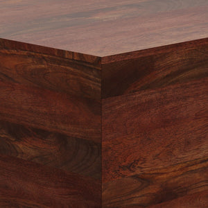 English Elm Abba Square Coffee Table - Handcrafted Cognac Brown Mango Wood With Brass Trim For Elegant Living B136P158265