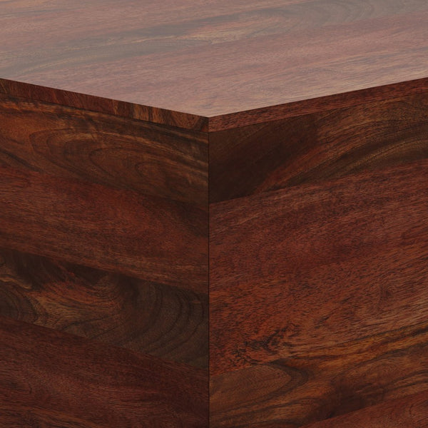 English Elm Abba Square Coffee Table - Handcrafted Cognac Brown Mango Wood With Brass Trim For Elegant Living B136P158265