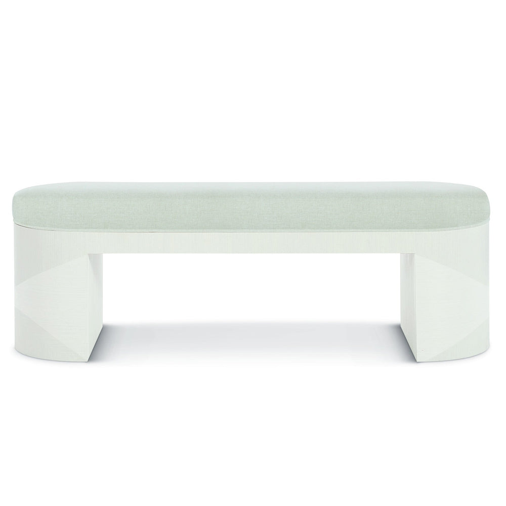 Bernhardt Bernhardt Axiom Oval Bench With Upholstered Seat, Linear White Veneer Base, Glam Transitional Style 381508