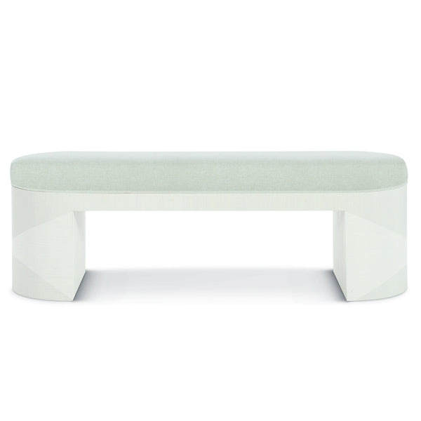 Bernhardt Bernhardt Axiom Oval Bench With Upholstered Seat, Linear White Veneer Base, Glam Transitional Style 381508