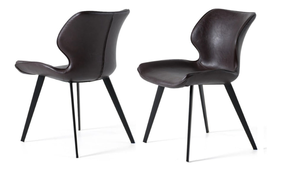 VIG Furniture Moira Dark Brown Eco-Leather Dining Chairs Set Of 2 — Bucket-Seat Comfort, Black Metal Frame, 300Lb Capacity VGHR3638-DKBRN-DC