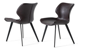 VIG Furniture Moira Dark Brown Eco-Leather Dining Chairs Set Of 2 — Bucket-Seat Comfort, Black Metal Frame, 300Lb Capacity VGHR3638-DKBRN-DC