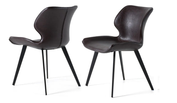 VIG Furniture Moira Dark Brown Eco-Leather Dining Chairs Set Of 2 — Bucket-Seat Comfort, Black Metal Frame, 300Lb Capacity VGHR3638-DKBRN-DC