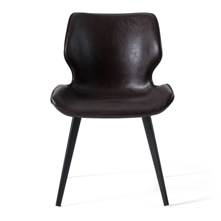 VIG Furniture Moira Dark Brown Eco-Leather Dining Chairs Set Of 2 — Bucket-Seat Comfort, Black Metal Frame, 300Lb Capacity VGHR3638-DKBRN-DC
