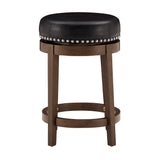 Homelegance By Top-Line Emerson Faux Leather Brown Finish Wood Swivel 24" Counter Height Stool (Set of 2) Black Rubberwood