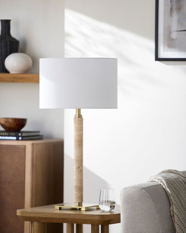 Surya Moeraki Iron Base Table Lamp with Linen Shade for Craftsman or Transitional Bedroom MOK-001