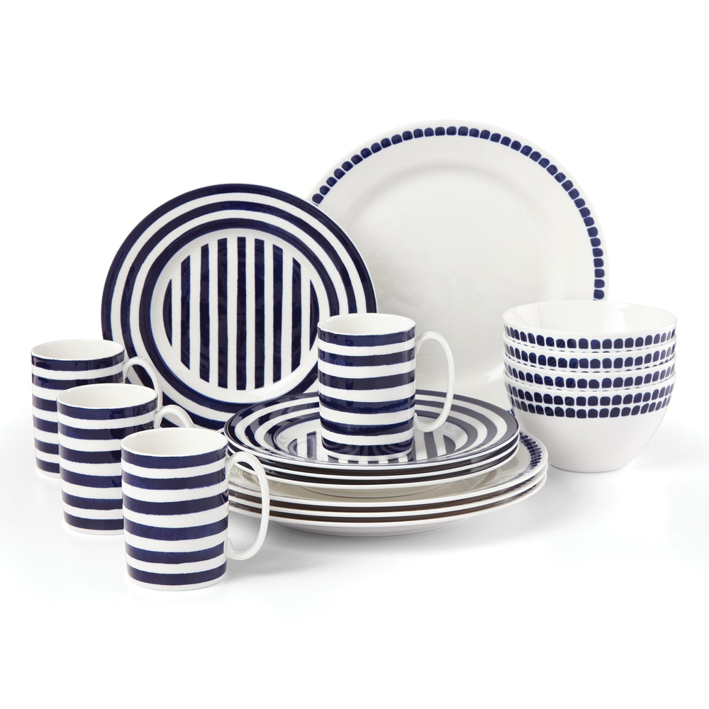 Lenox Kate Spade Charlotte Street North 16-Piece Dinnerware Set Blue, WHITE PORCELAIN 890214