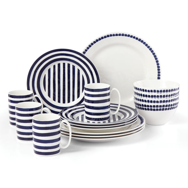 Lenox Kate Spade Charlotte Street North 16-Piece Dinnerware Set Blue, WHITE PORCELAIN 890214