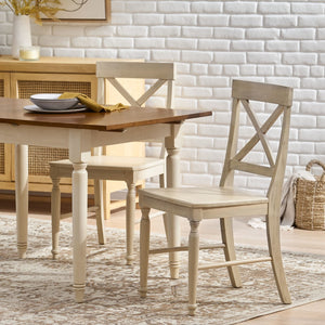 Christopher Knight Home® - Noble House - Rovie Antique White Acacia Wood Dining Chairs - Set Of 2