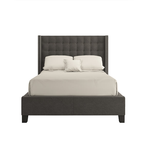 Homelegance By Top-Line Magnolia Nailhead Wingback Tufted Upholstered Bed Dark Grey Linen