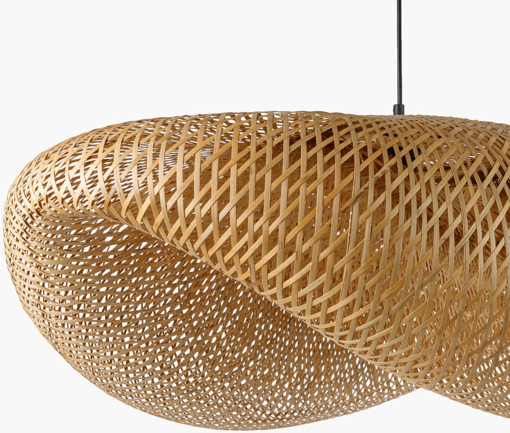 Surya Montez Pendant Lighting - Industrial Rustic Wood Fixture, 29"L X 39"W X 83"H, Bold Statement Decor Fixture, Black,Shade, Camel,Cord, Black Bamboo Mon-001