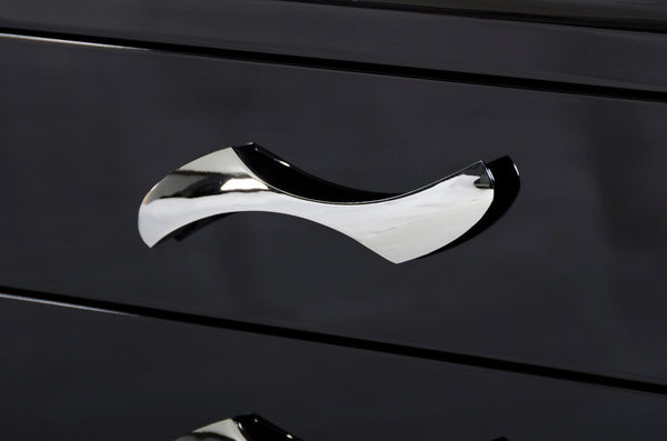 Monte Carlo Black Nightstand – Elegant Two-Drawer Design with Curvy Stainless Steel Pulls & Chic Finish