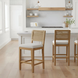 Monterey Handwoven Rope Back Counter Stools Set of 2 Natural Wood Coastal Seating