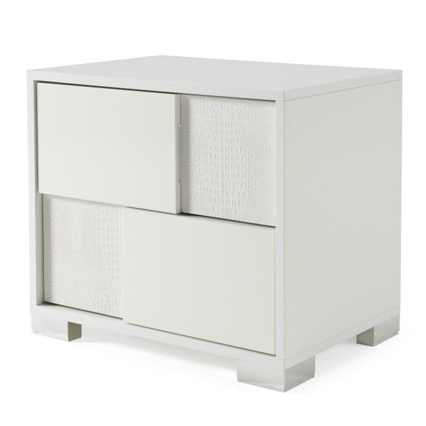 VIG Furniture Monza Italian Nightstand With Faux Crocodile High-Gloss Finish, Chrome Accents & Soft-Closing Drawers VGACMONZA-NS