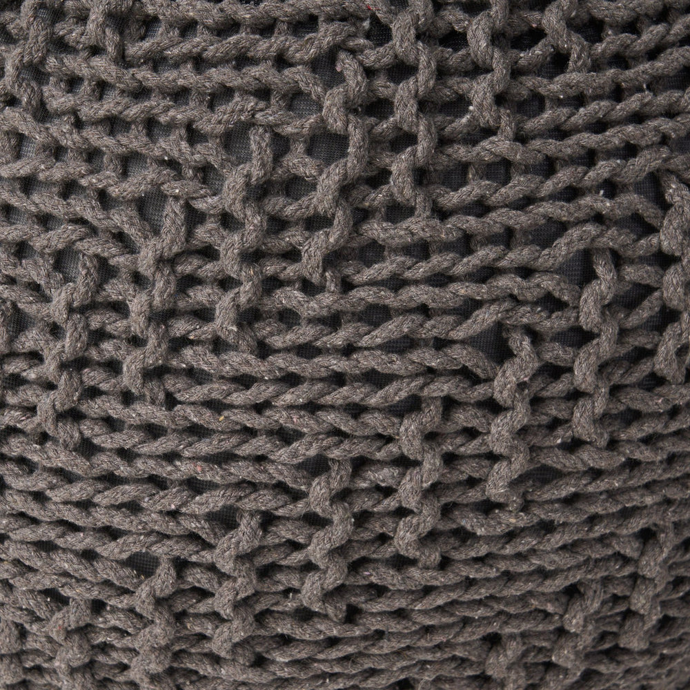 English Elm Christopher Knight Home® - Hazel Dark Grey Knitted Cotton Pouf 20"x20" Round — Handmade Eco-Friendly PET Yarn, Modern Texture 60495.00
