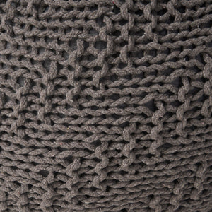 English Elm Christopher Knight Home® - Hazel Dark Grey Knitted Cotton Pouf 20"x20" Round — Handmade Eco-Friendly PET Yarn, Modern Texture 60495.00