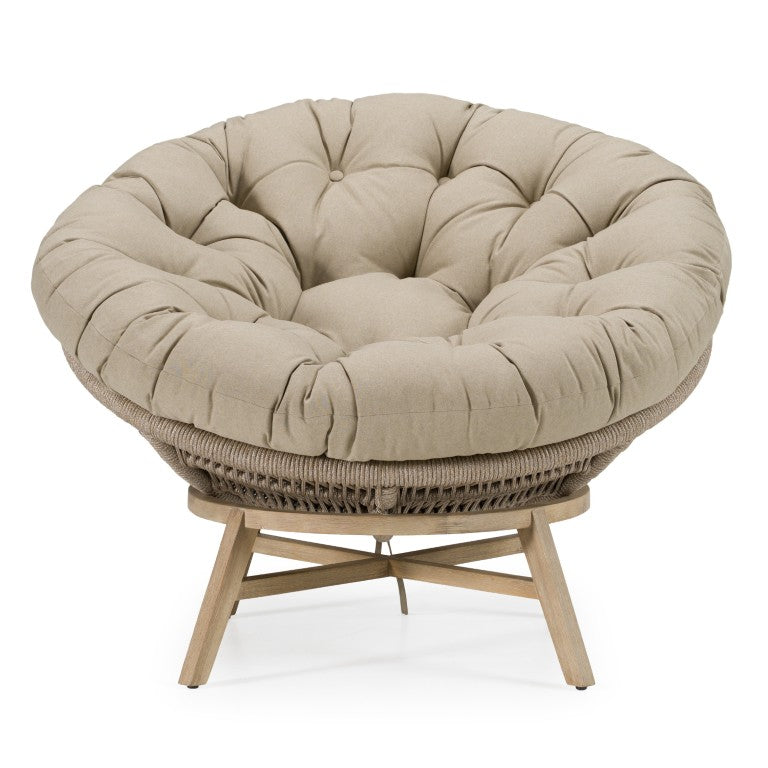 VIG Furniture Moon Outdoor Beige Lounge Chair With Rope-Wrapped Frame, Water-Repellent Cushions & Brushed Acacia Base VGATRABD-153