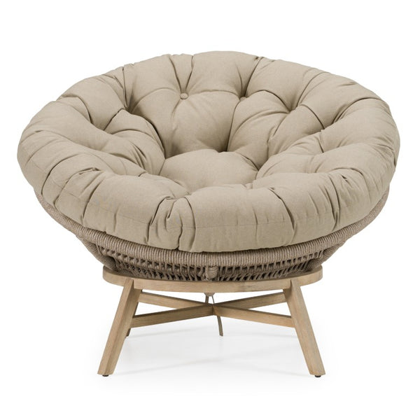 VIG Furniture Moon Outdoor Beige Lounge Chair With Rope-Wrapped Frame, Water-Repellent Cushions & Brushed Acacia Base VGATRABD-153