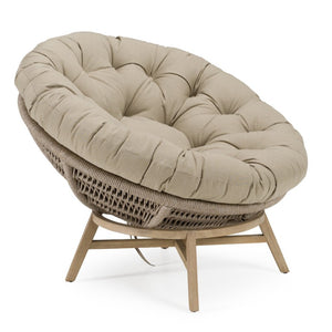 VIG Furniture Moon Outdoor Beige Lounge Chair With Rope-Wrapped Frame, Water-Repellent Cushions & Brushed Acacia Base VGATRABD-153