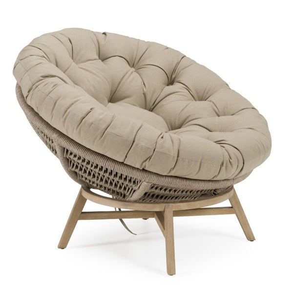VIG Furniture Moon Outdoor Beige Lounge Chair With Rope-Wrapped Frame, Water-Repellent Cushions & Brushed Acacia Base VGATRABD-153