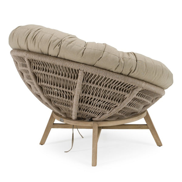 VIG Furniture Moon Outdoor Beige Lounge Chair With Rope-Wrapped Frame, Water-Repellent Cushions & Brushed Acacia Base VGATRABD-153