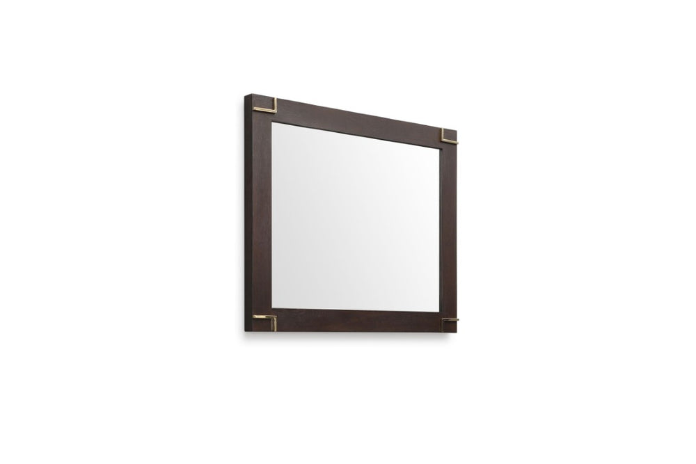 VIG Furniture Moontide Smoked Ash Veneer Mirror With Champagne Gold L-Corners, 33X46" Modern Luxe Accent VGVCJ1922M