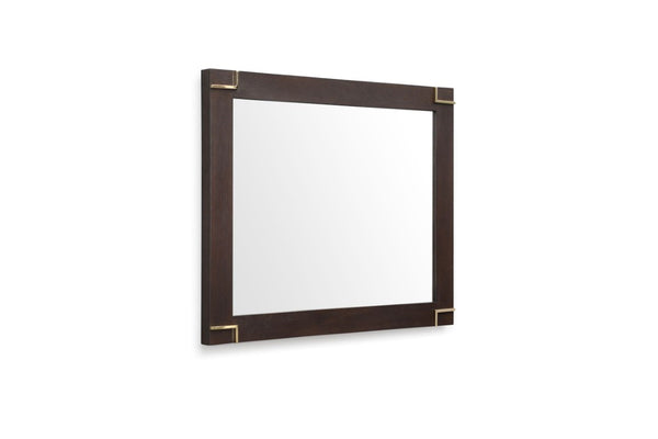 VIG Furniture Moontide Smoked Ash Veneer Mirror With Champagne Gold L-Corners, 33X46" Modern Luxe Accent VGVCJ1922M