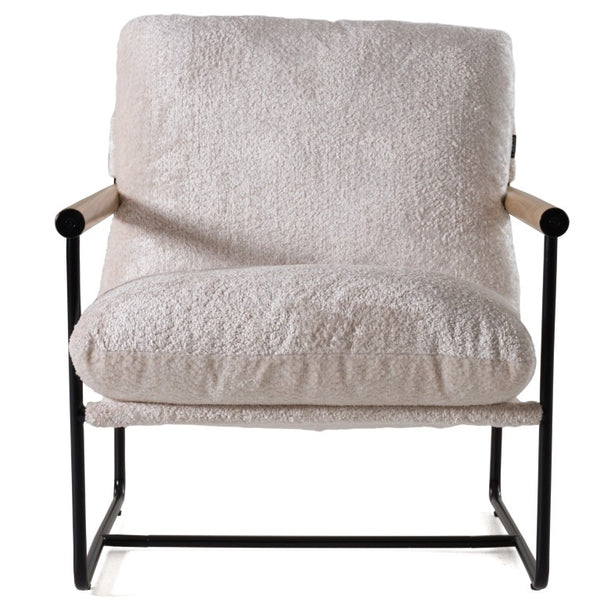 VIG Furniture Moorcroft Mid-Century Beige Accent Chair With Black Metal Legs & Wood Arms, Plush Foam Seat, 275 Lb Capacity VGKK-KF.A2021-BGE