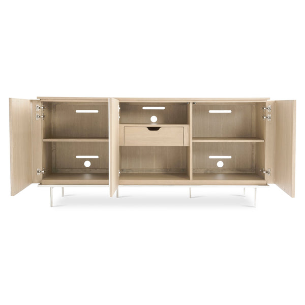 Bernhardt Bernhardt Modulum Buffet With Geometric Veneer Panels, Faux Marble, Stainless Base & Soft‑Close Drawer 315132