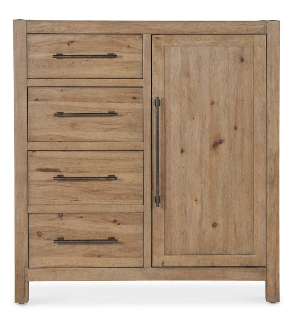 Hooker Furniture Vineyard Sonoma Four-Drawer Chest With Cabinet — Pecky Hickory & White Oak Veneers, Cedar-Lined Drawer, Rustic Hammered Pulls 6952-90010-80