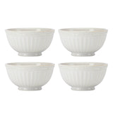 French Perle Groove Stoneware Bowls 4-Piece Set, Textured Bead Design, Microwave Safe