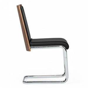 VIG Furniture Morgan Walnut Veneer Leatherette Side Chair Set Of 2 With Chrome Frame — Modern Ergonomic Comfort For Kitchens And Dining Spaces Black Dining Chair VGEWF3175BA-BLK