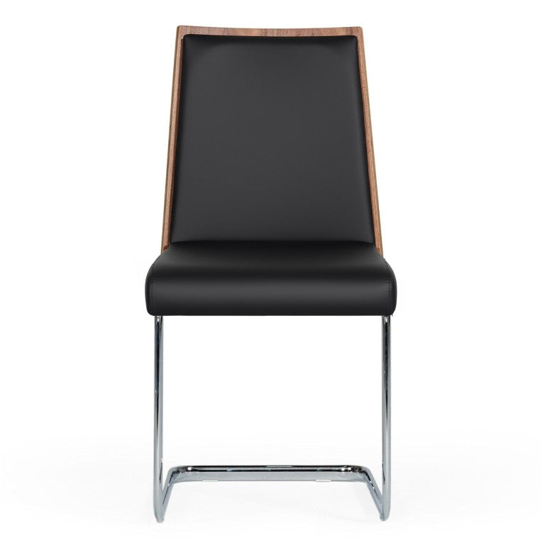 VIG Furniture Morgan Walnut Veneer Leatherette Side Chair Set Of 2 With Chrome Frame — Modern Ergonomic Comfort For Kitchens And Dining Spaces Black Dining Chair VGEWF3175BA-BLK