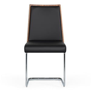 VIG Furniture Morgan Walnut Veneer Leatherette Side Chair Set Of 2 With Chrome Frame — Modern Ergonomic Comfort For Kitchens And Dining Spaces Black Dining Chair VGEWF3175BA-BLK