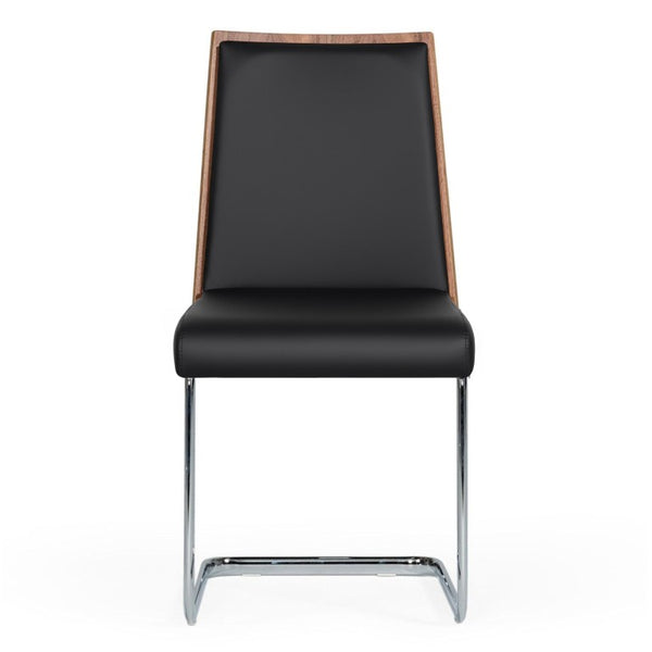 VIG Furniture Morgan Walnut Veneer Leatherette Side Chair Set Of 2 With Chrome Frame — Modern Ergonomic Comfort For Kitchens And Dining Spaces Black Dining Chair VGEWF3175BA-BLK