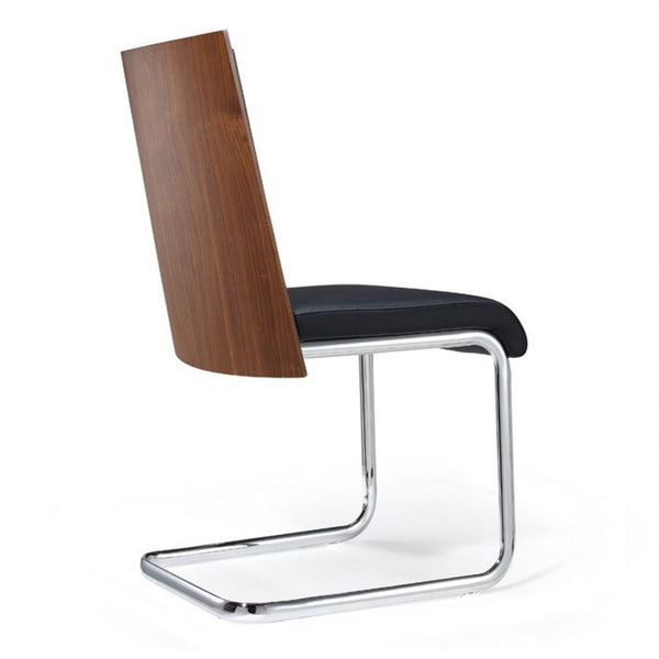 VIG Furniture Morgan Walnut Veneer Leatherette Side Chair Set Of 2 With Chrome Frame — Modern Ergonomic Comfort For Kitchens And Dining Spaces Black Dining Chair VGEWF3175BA-BLK