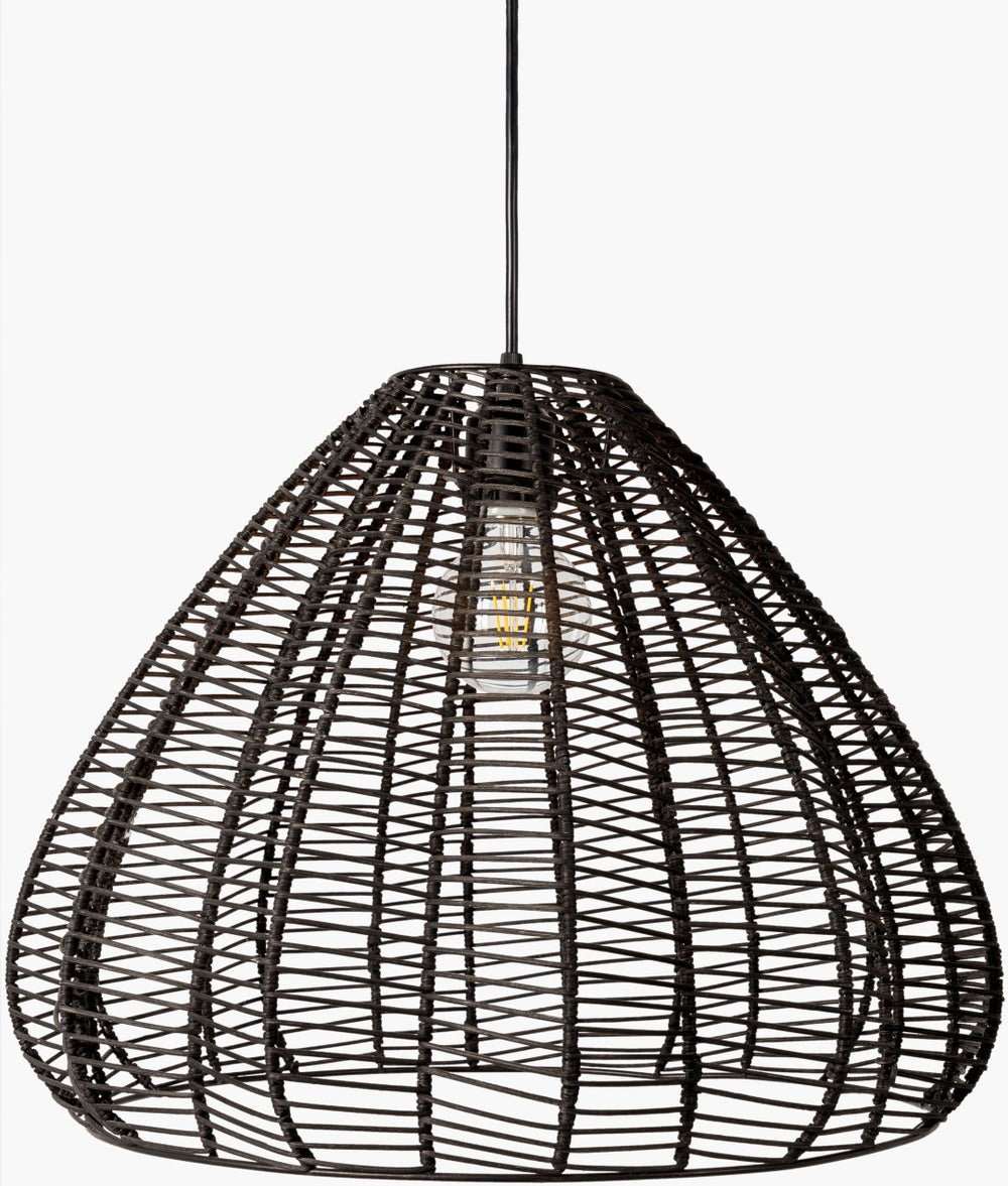 Surya Mosella Pendant Light - Modern Global-style Rattan & Metal Design, 76" Tall Statement Fixture Fixture, Black,Shade, Black,Cord, Black Rattan,Rattan Mos-001