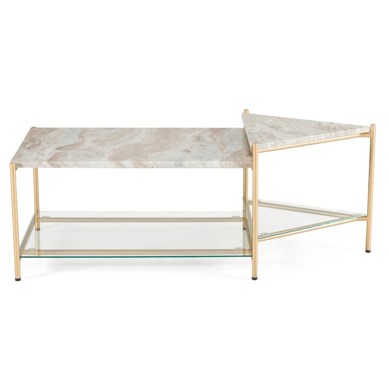 VIG Furniture Mosk Rectangular Marble & Glass Coffee Table With Brass Frame, Five-Leg Design, Durable Chic (97) VGNR-NI90027