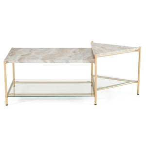 VIG Furniture Mosk Rectangular Marble & Glass Coffee Table With Brass Frame, Five-Leg Design, Durable Chic (97) VGNR-NI90027