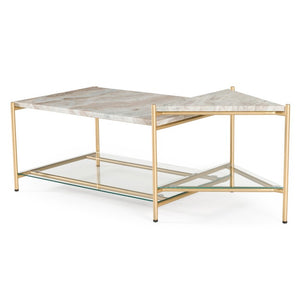 VIG Furniture Mosk Rectangular Marble & Glass Coffee Table With Brass Frame, Five-Leg Design, Durable Chic (97) VGNR-NI90027