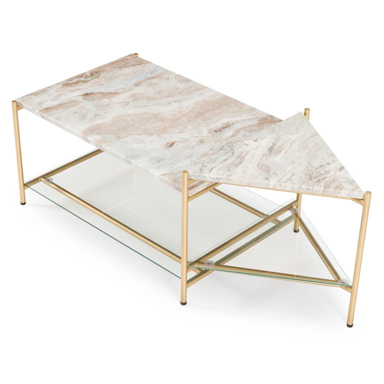 VIG Furniture Mosk Rectangular Marble & Glass Coffee Table With Brass Frame, Five-Leg Design, Durable Chic (97) VGNR-NI90027