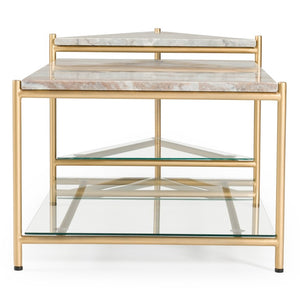 VIG Furniture Mosk Rectangular Marble & Glass Coffee Table With Brass Frame, Five-Leg Design, Durable Chic (97) VGNR-NI90027