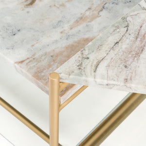 VIG Furniture Mosk Rectangular Marble & Glass Coffee Table With Brass Frame, Five-Leg Design, Durable Chic (97) VGNR-NI90027