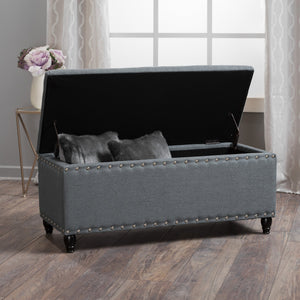 English Elm Storage Ottoman Bench with Hinged Lid Padded Seat Living Room Coffee Table 60581.00CCL