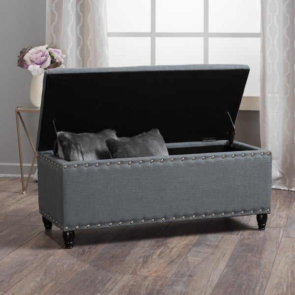 English Elm Storage Ottoman Bench with Hinged Lid Padded Seat Living Room Coffee Table 60581.00CCL