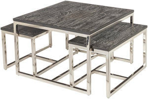 Morwell MOW-001 16"H x 24"W x 24"D, 12"H x 22"W x 12"D, 12"H x 22"W x 12"D End Table MOW001-SET  Top: Black; Base: Metallic - Silver Surya