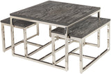 Morwell MOW-001 16"H x 24"W x 24"D, 12"H x 22"W x 12"D, 12"H x 22"W x 12"D End Table MOW001-SET  Top: Black; Base: Metallic - Silver Surya