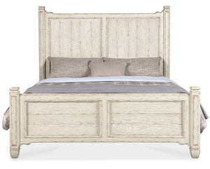 Hooker Furniture Americana Queen Panel Bedframe With Distressed Daisy Finish, Planked Headboard And Scrollwork Accents Whites/Creams/Beiges 7050-90250-02